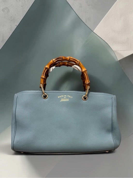 Gucci Handbags - Gucci Light Blue Bamboo Handle Leather Tote + COA and Dust Bag